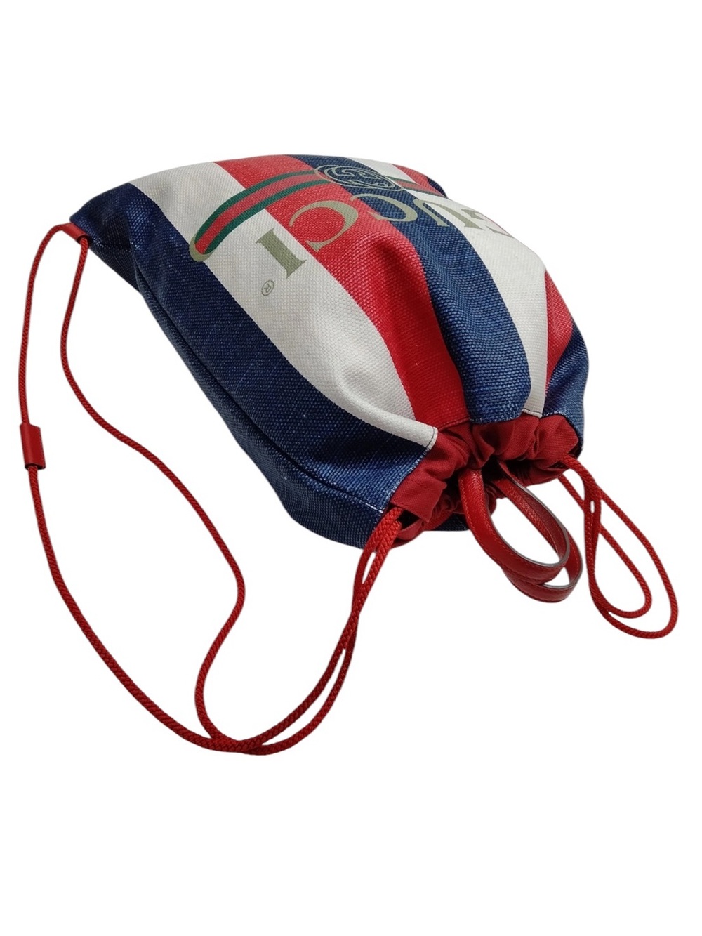 Gucci Red White Blue Striped Logo Drawstring Backpack - Picture 6 of 8